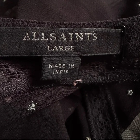 ALLSaints Sheer STAR Embroidered CHIFFON-CREPE Mini DRESS in BLACK Large - Picture 5 of 13